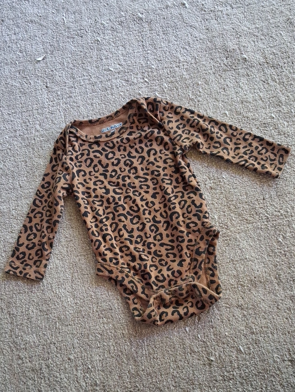 Old Navy Tan and Black Leopard-Print Long Sleeve Baby One-Piece